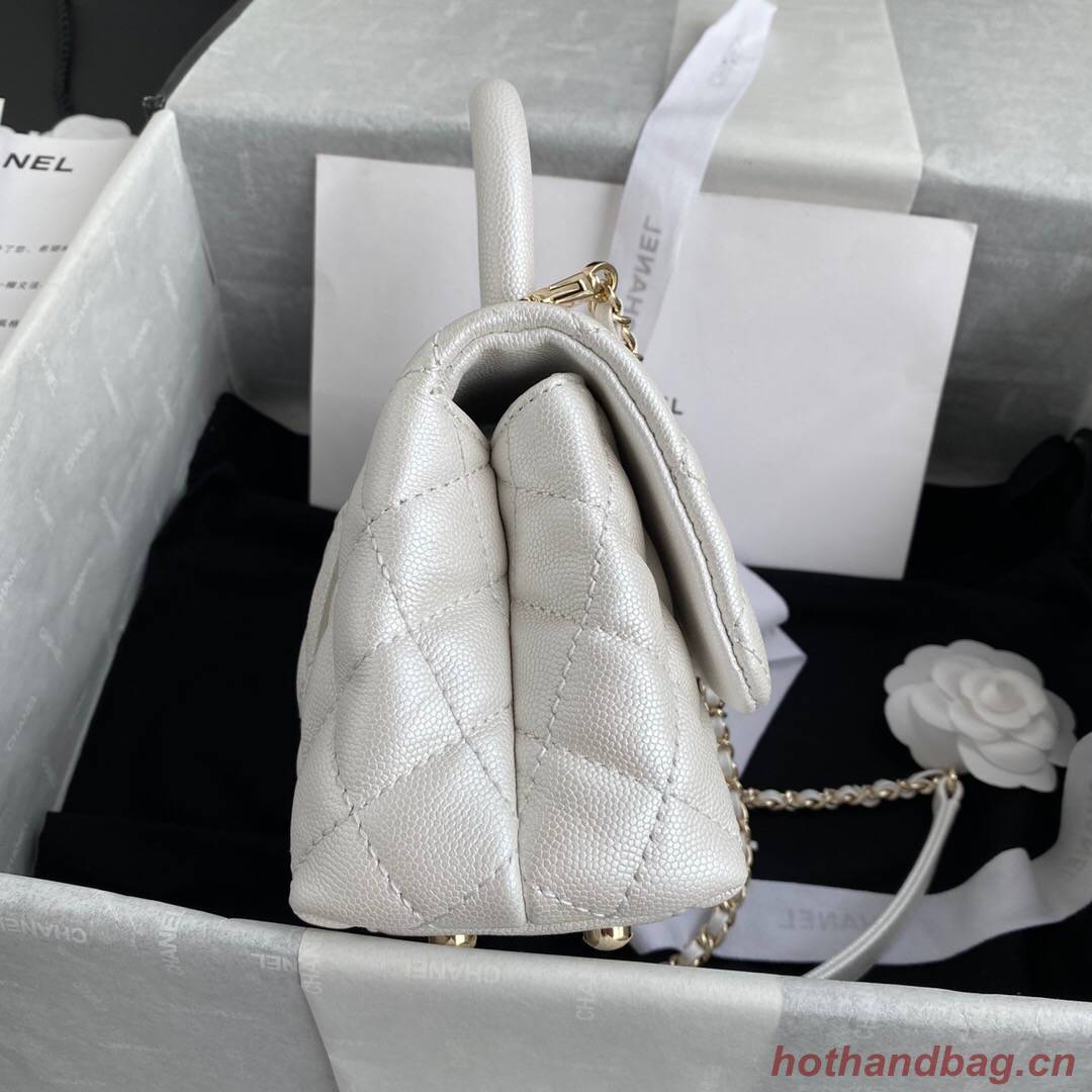 Chanel coco mini flap bag with top handle AS2215 white