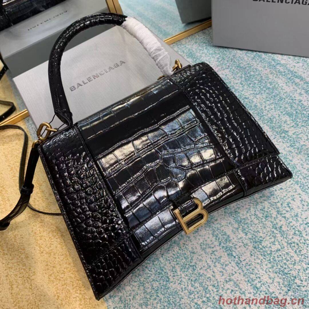 Balenciaga HOURGLASS MEDIUM TOP HANDLE BAG B108892E black&aged-gold hardware 