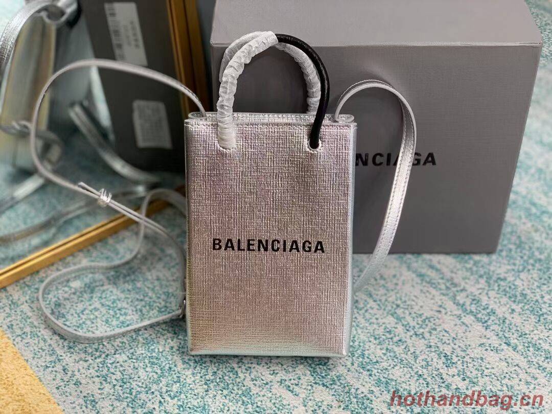 Balenciaga Original Leather Mini Shopper Bag B152865 Silver