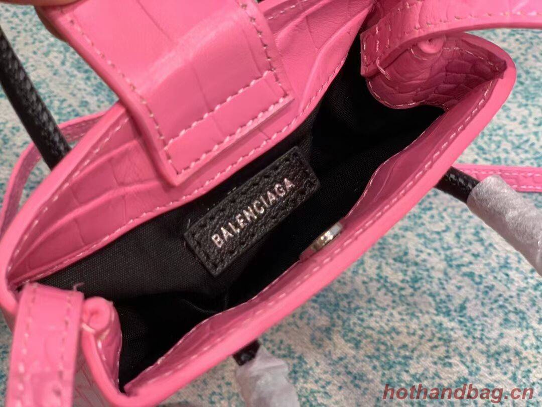 Balenciaga Original shiny crocodile embossed leather Mini Shopper Bag B152865 pink