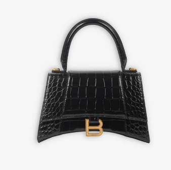 Balenciaga HOURGLASS SMALL TOP HANDLE BAG crocodile embossed calfskin B108895E black