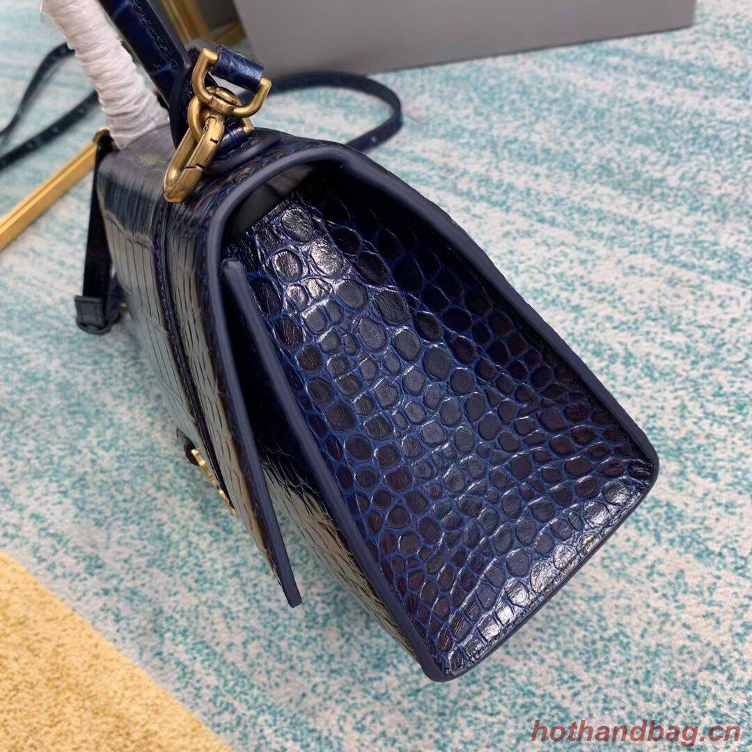 Balenciaga HOURGLASS SMALL TOP HANDLE BAG crocodile embossed calfskin B108895E dark blue