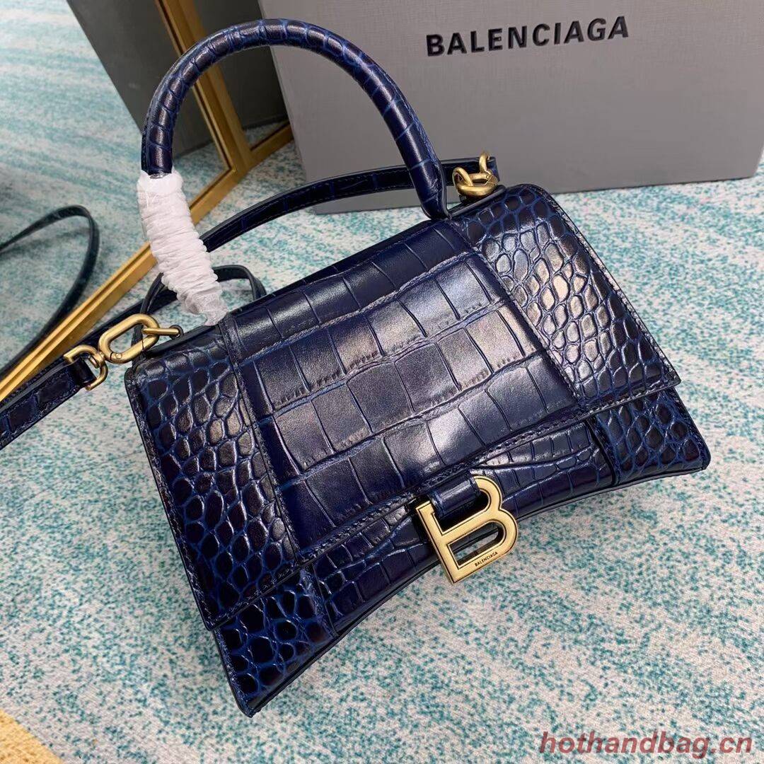 Balenciaga HOURGLASS SMALL TOP HANDLE BAG crocodile embossed calfskin B108895E dark blue