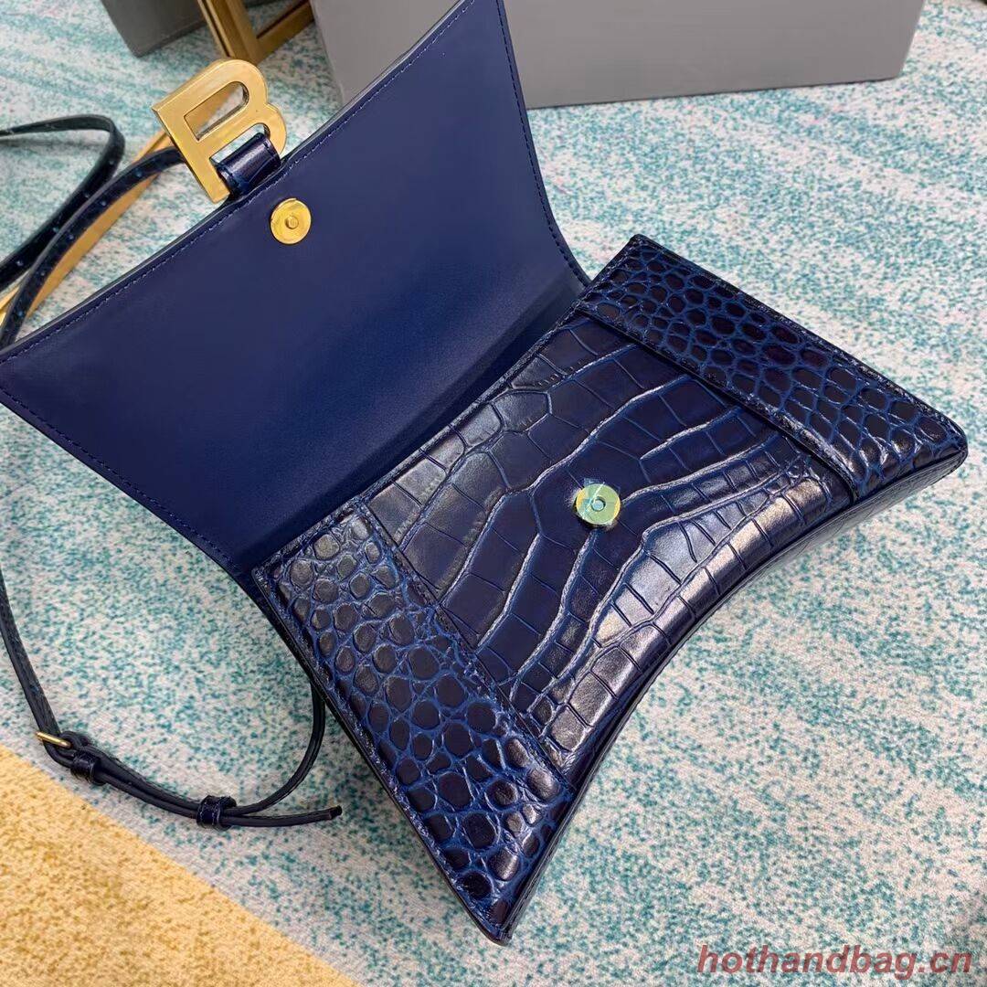 Balenciaga HOURGLASS SMALL TOP HANDLE BAG crocodile embossed calfskin B108895E dark blue