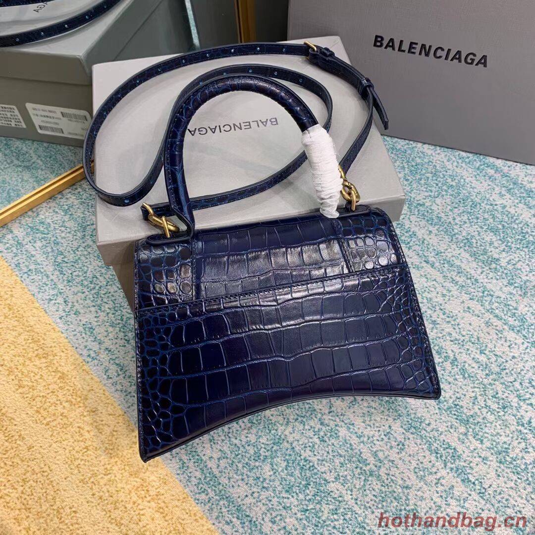 Balenciaga HOURGLASS SMALL TOP HANDLE BAG crocodile embossed calfskin B108895E dark blue