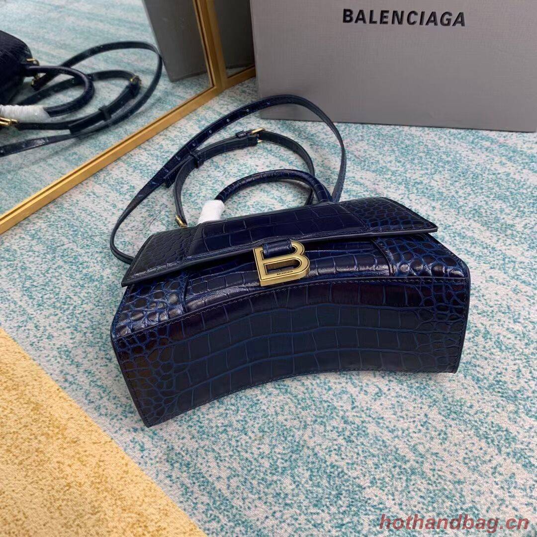 Balenciaga HOURGLASS SMALL TOP HANDLE BAG crocodile embossed calfskin B108895E dark blue