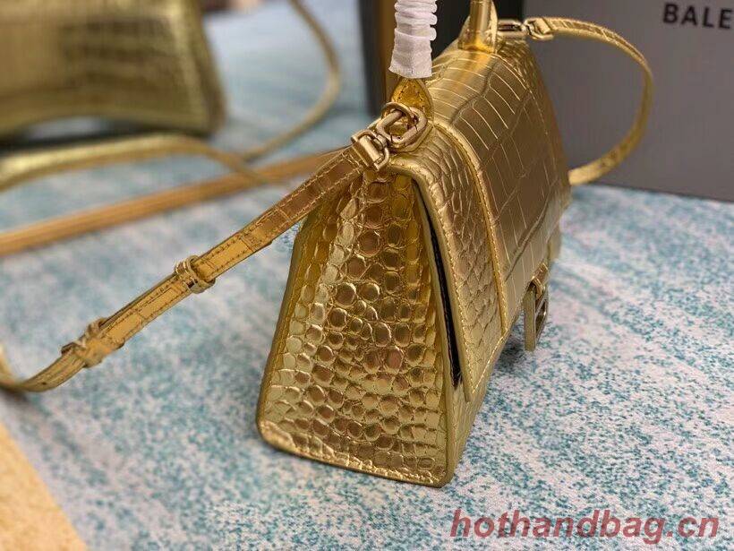 Balenciaga HOURGLASS SMALL TOP HANDLE BAG crocodile embossed calfskin B108895E gold