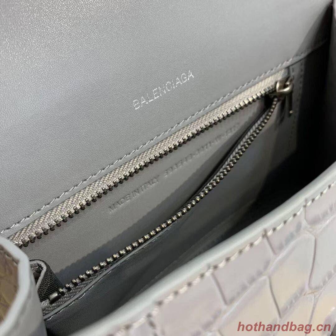 Balenciaga HOURGLASS SMALL TOP HANDLE BAG crocodile embossed calfskin B108895E grey