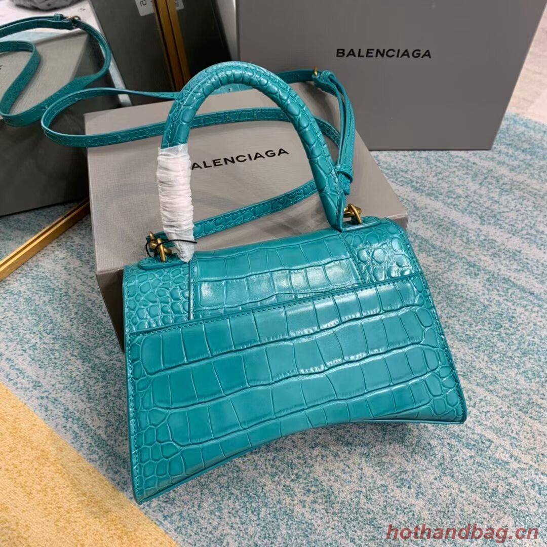 Balenciaga HOURGLASS SMALL TOP HANDLE BAG crocodile embossed calfskin B108895E light blue