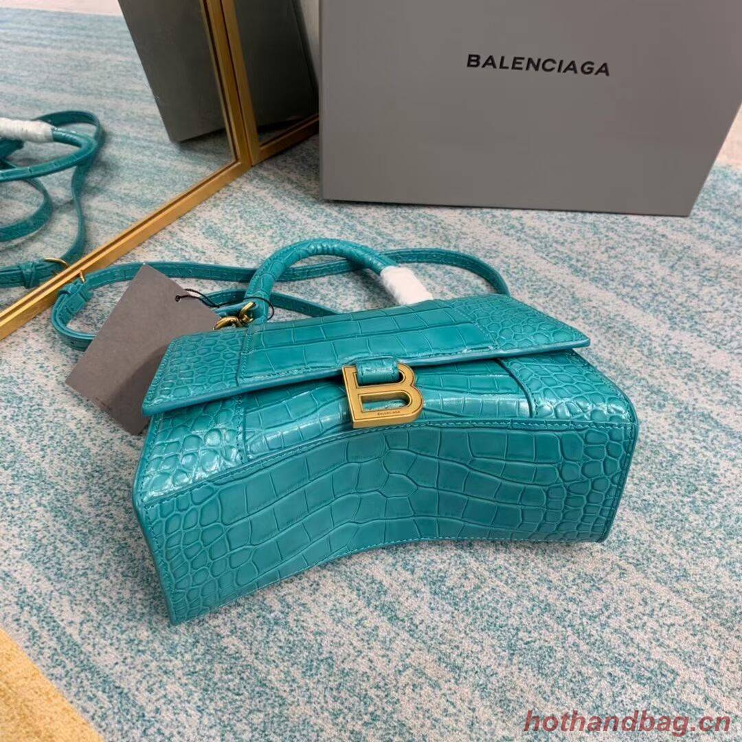 Balenciaga HOURGLASS SMALL TOP HANDLE BAG crocodile embossed calfskin B108895E light blue