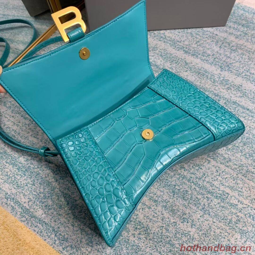 Balenciaga HOURGLASS SMALL TOP HANDLE BAG crocodile embossed calfskin B108895E light blue