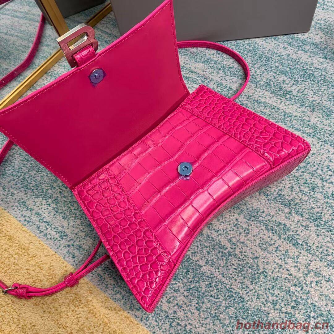 Balenciaga HOURGLASS SMALL TOP HANDLE BAG crocodile embossed calfskin B108895E neon pink