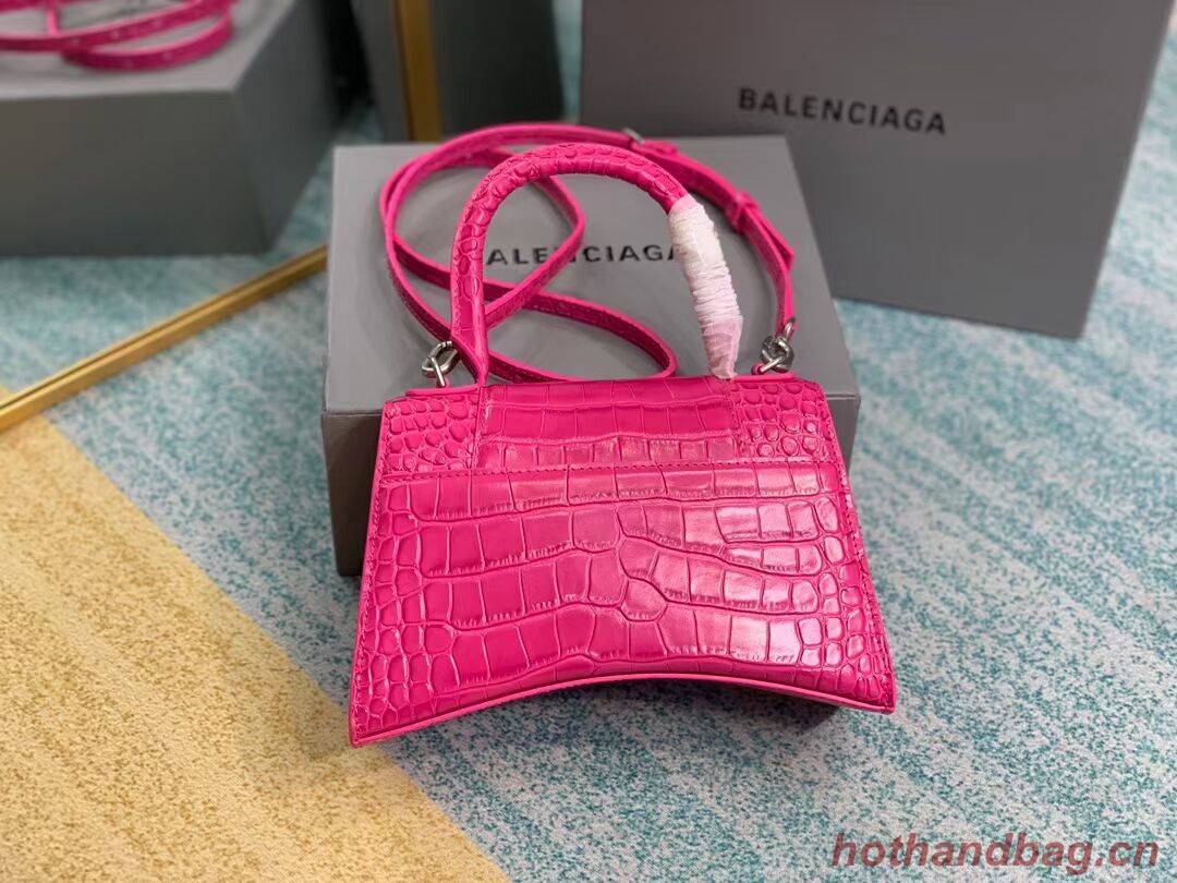 Balenciaga HOURGLASS SMALL TOP HANDLE BAG crocodile embossed calfskin B108895E neon pink