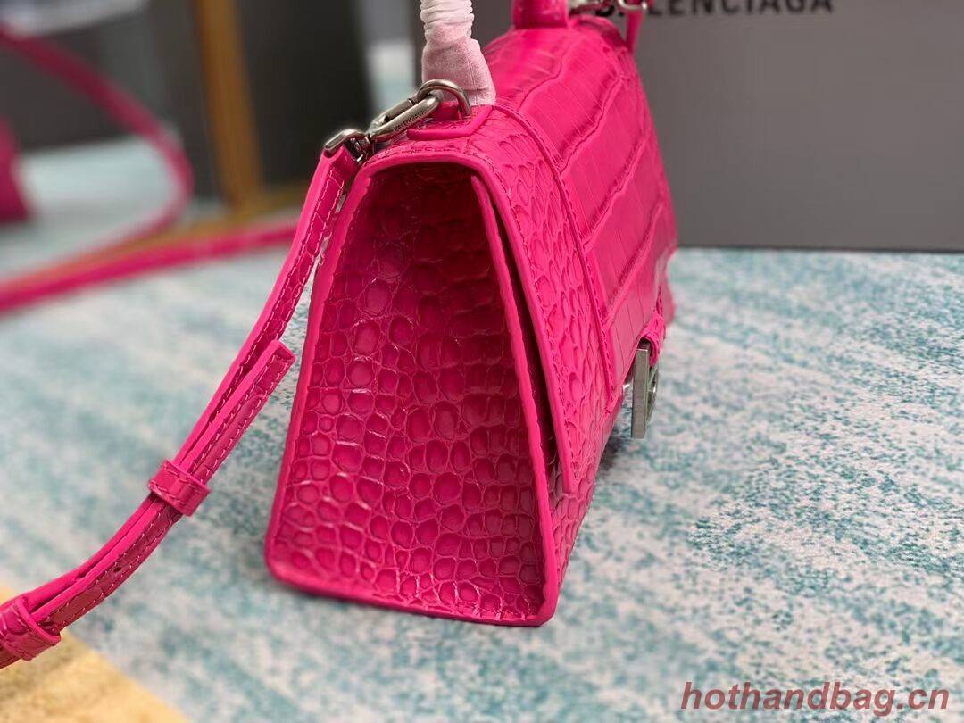 Balenciaga HOURGLASS SMALL TOP HANDLE BAG crocodile embossed calfskin B108895E neon pink