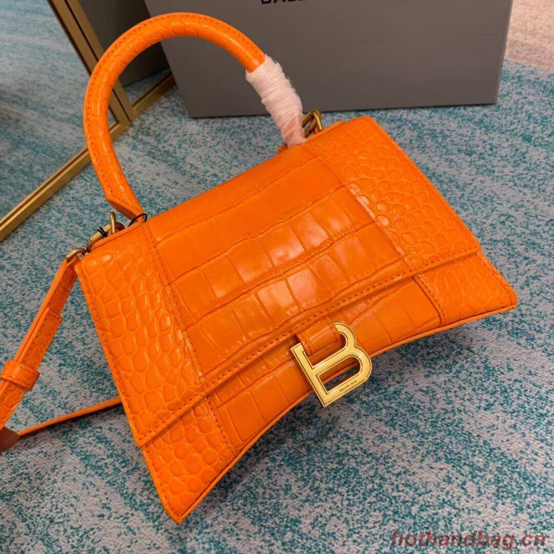 Balenciaga HOURGLASS SMALL TOP HANDLE BAG crocodile embossed calfskin B108895E orange