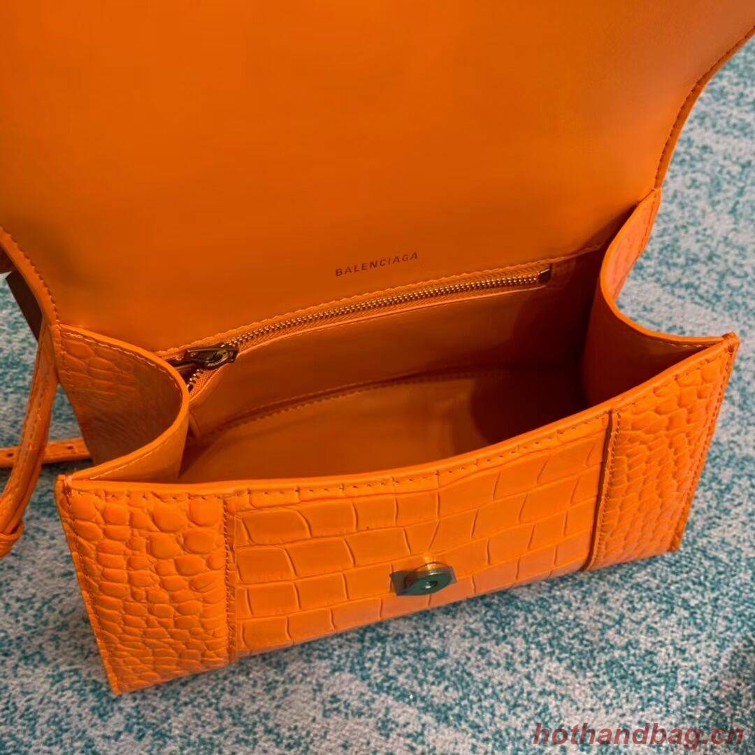 Balenciaga HOURGLASS SMALL TOP HANDLE BAG crocodile embossed calfskin B108895E orange