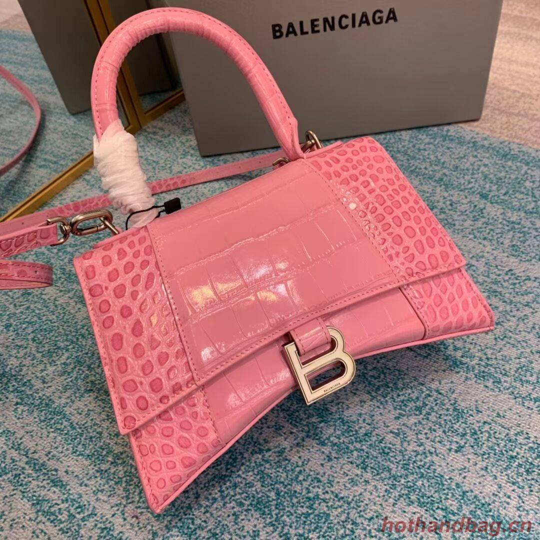 Balenciaga HOURGLASS SMALL TOP HANDLE BAG crocodile embossed calfskin B108895E pink