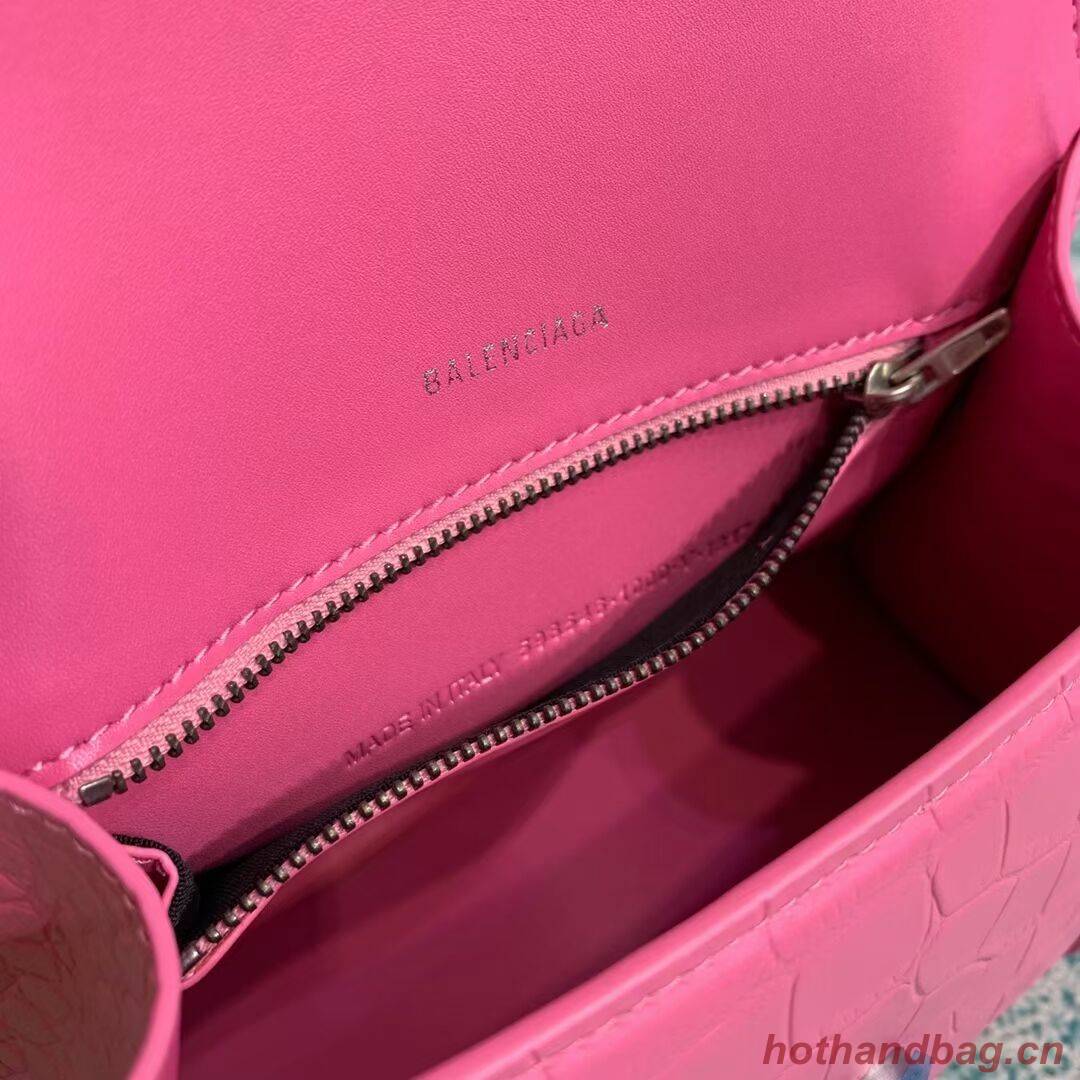 Balenciaga HOURGLASS SMALL TOP HANDLE BAG crocodile embossed calfskin B108895E pink