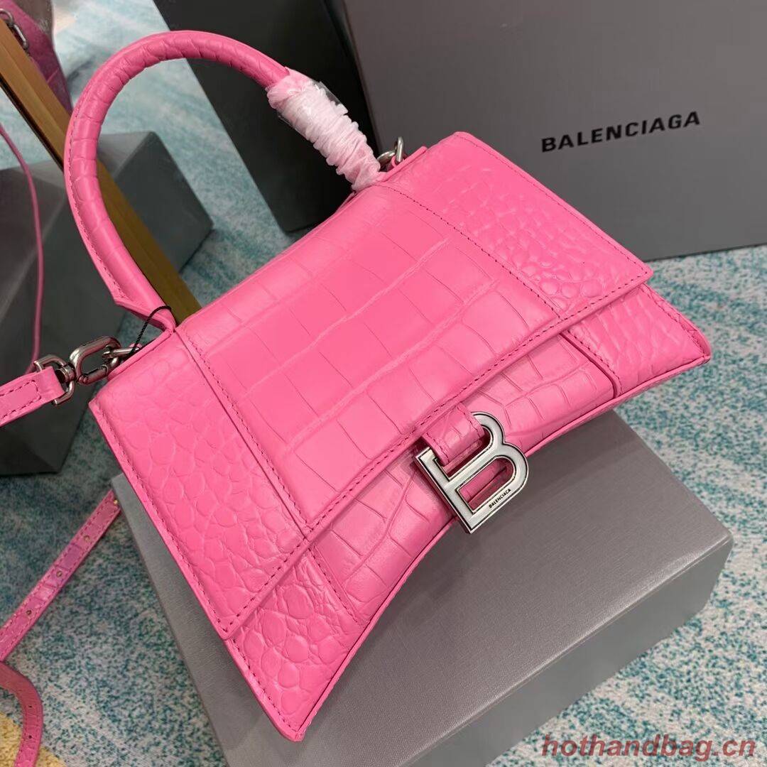 Balenciaga HOURGLASS SMALL TOP HANDLE BAG crocodile embossed calfskin B108895E pink