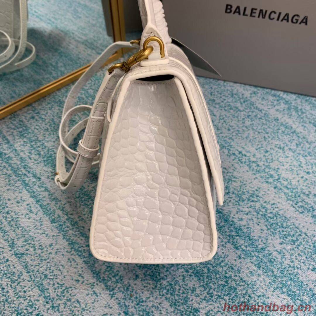 Balenciaga HOURGLASS SMALL TOP HANDLE BAG crocodile embossed calfskin B108895E white