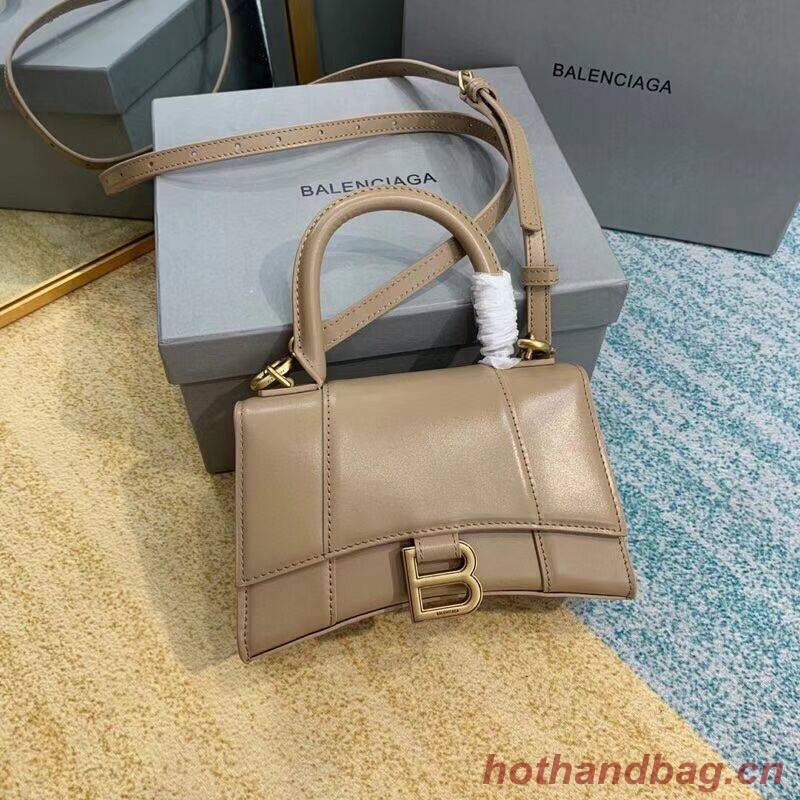 Balenciaga Hourglass XS Top Handle Bag shiny box calfskin 28331 apricot 