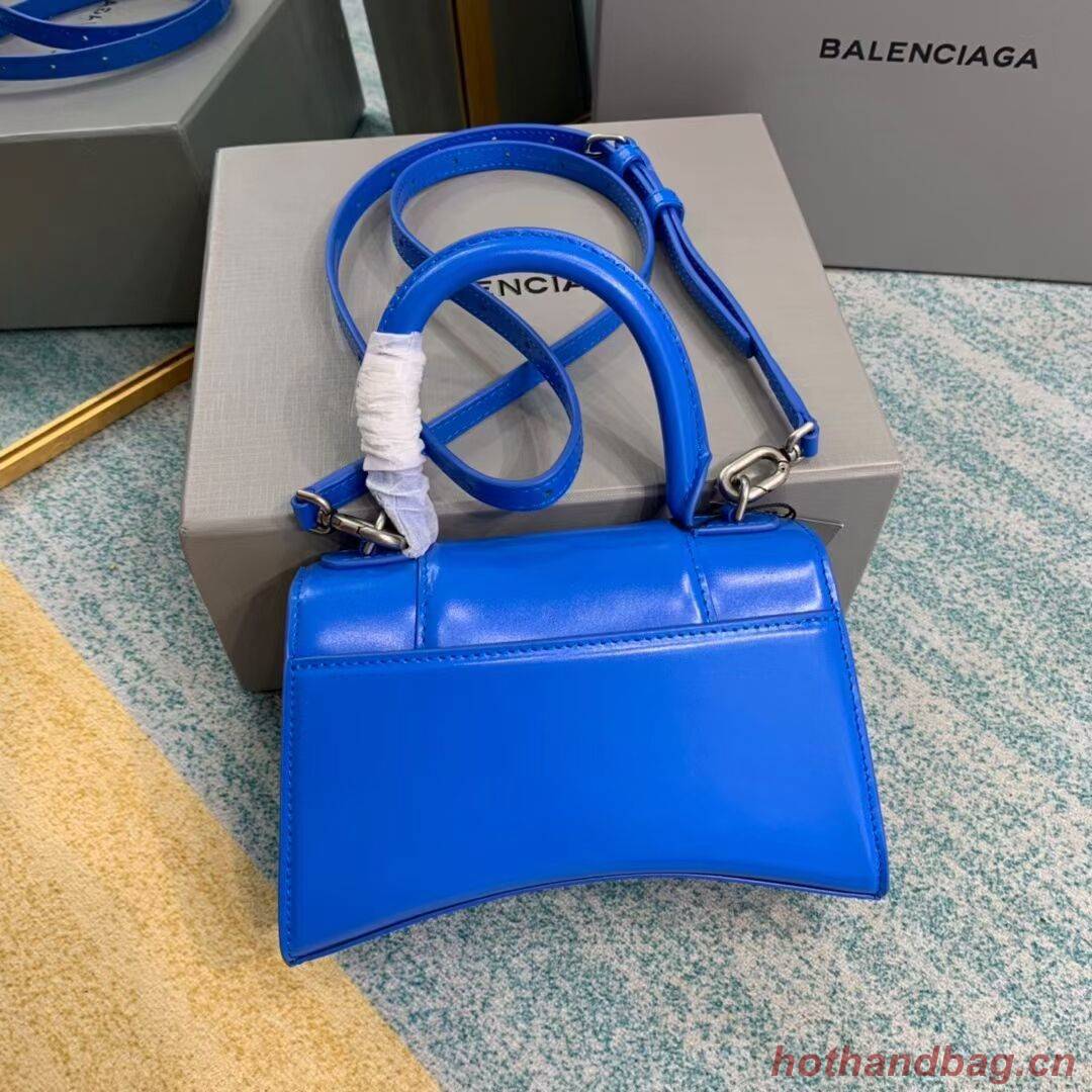 Balenciaga Hourglass XS Top Handle Bag shiny box calfskin 28331 blue