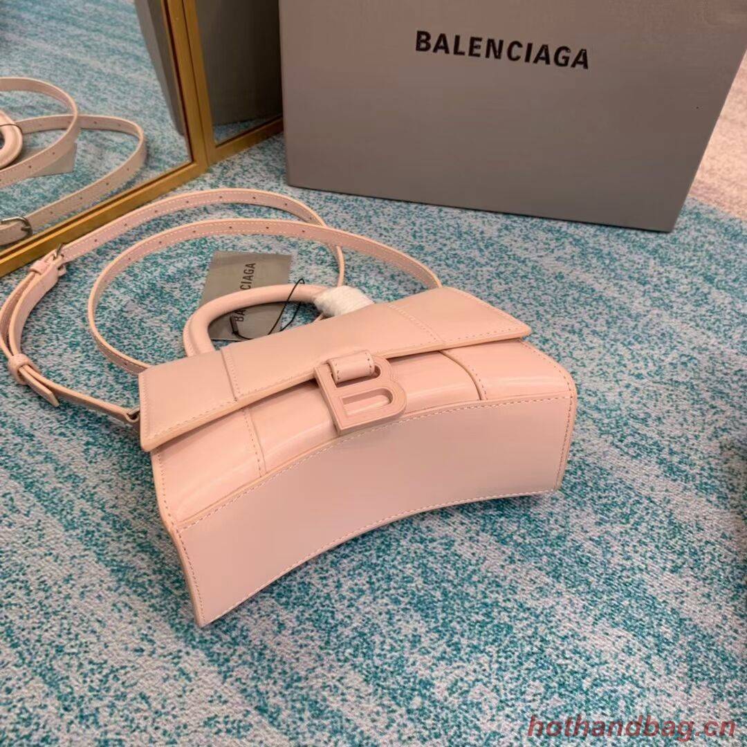 Balenciaga Hourglass XS Top Handle Bag shiny box calfskin 28331 LIGHT ROSE