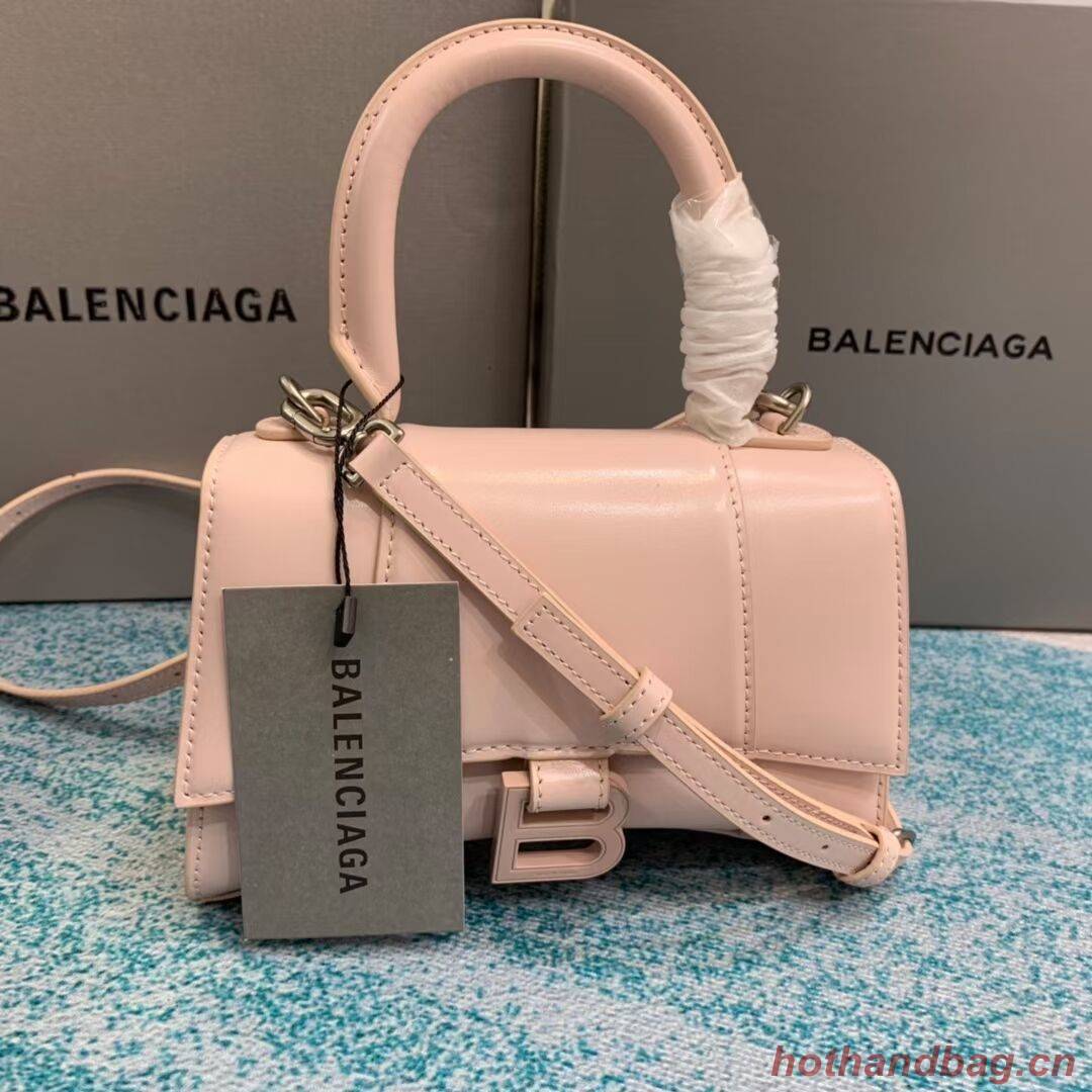 Balenciaga Hourglass XS Top Handle Bag shiny box calfskin 28331 LIGHT ROSE