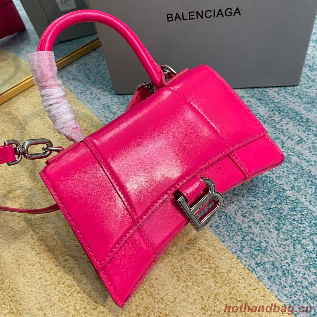 Balenciaga Hourglass XS Top Handle Bag shiny box calfskin 28331 neon pink