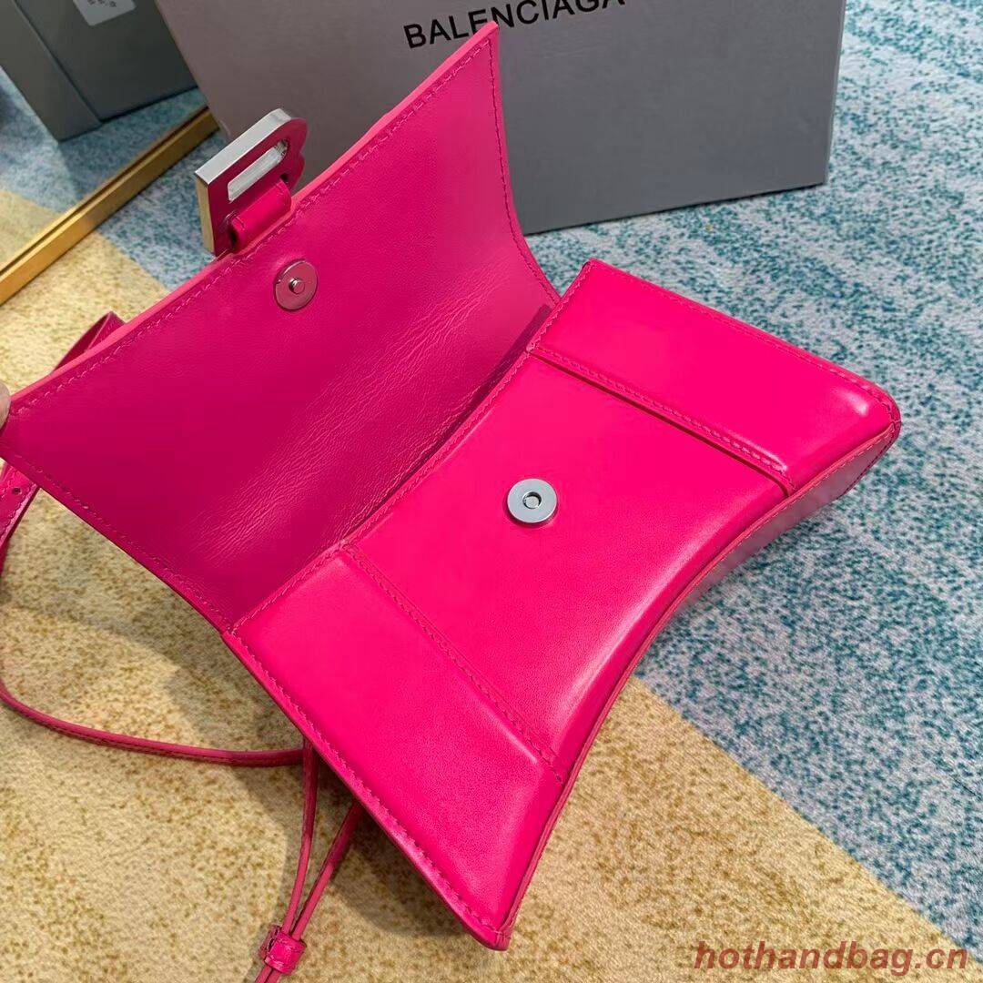 Balenciaga Hourglass XS Top Handle Bag shiny box calfskin 28331 neon pink