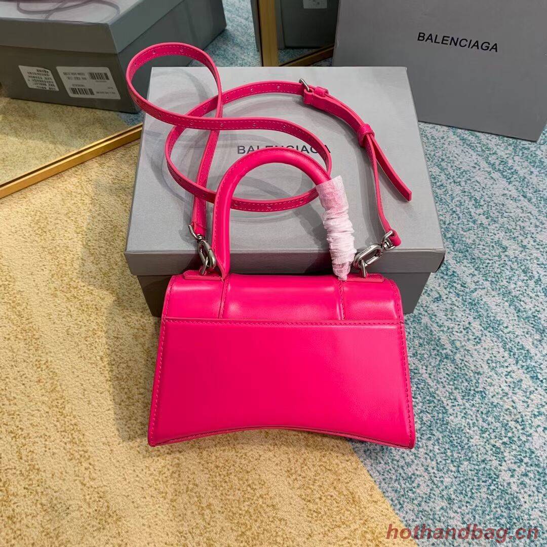 Balenciaga Hourglass XS Top Handle Bag shiny box calfskin 28331 neon pink