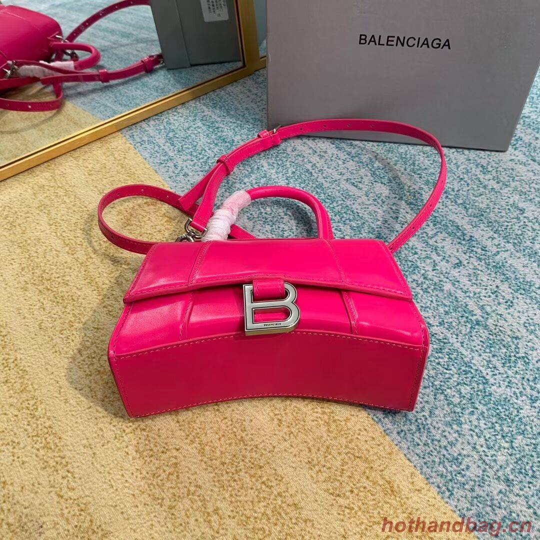 Balenciaga Hourglass XS Top Handle Bag shiny box calfskin 28331 neon pink