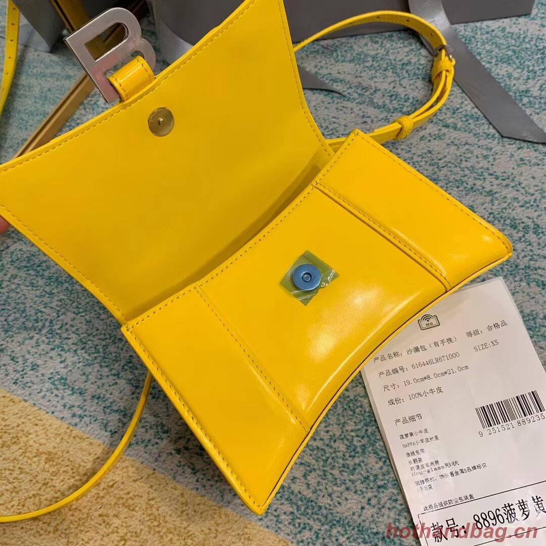 Balenciaga Hourglass XS Top Handle Bag shiny box calfskin 28331 yellow