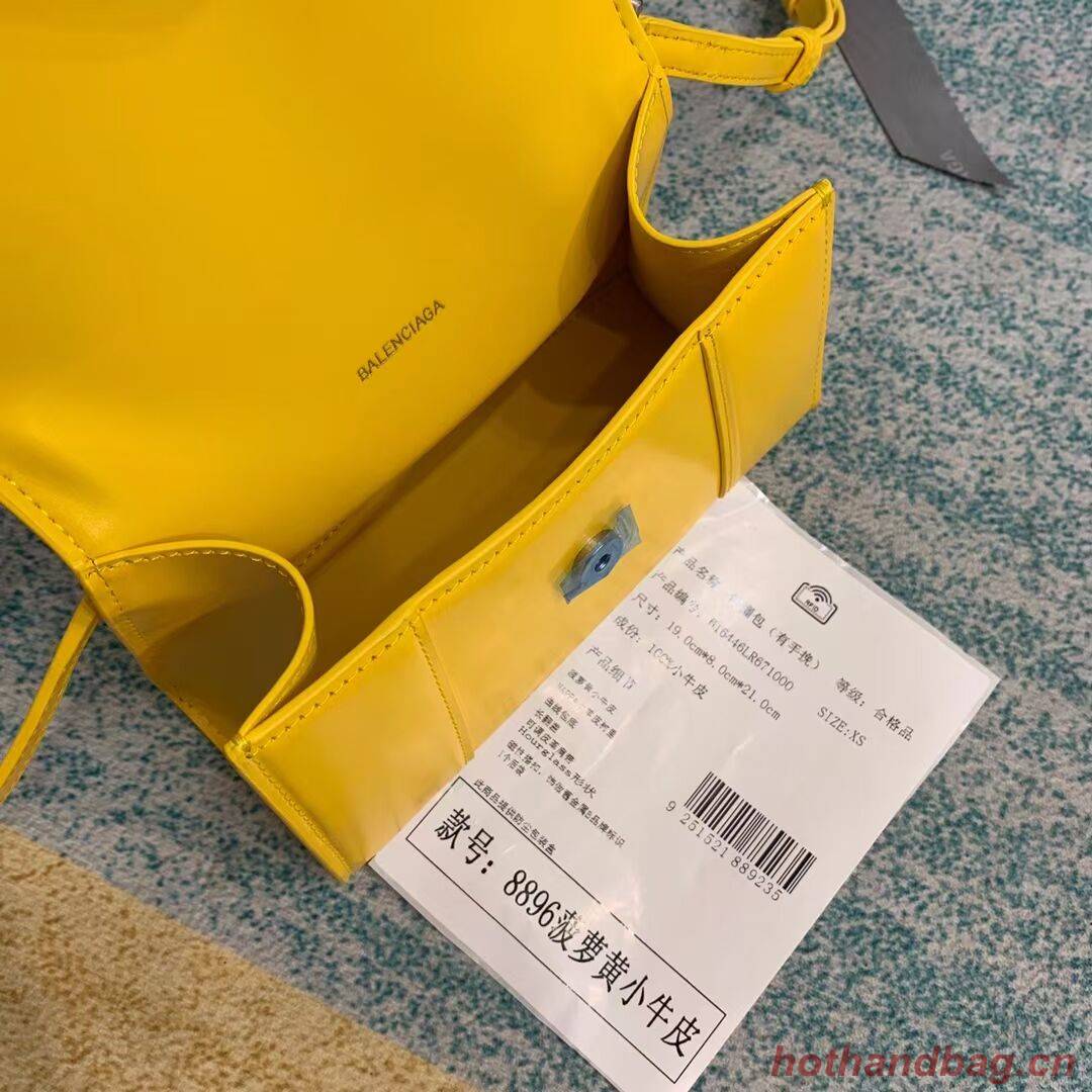 Balenciaga Hourglass XS Top Handle Bag shiny box calfskin 28331 yellow