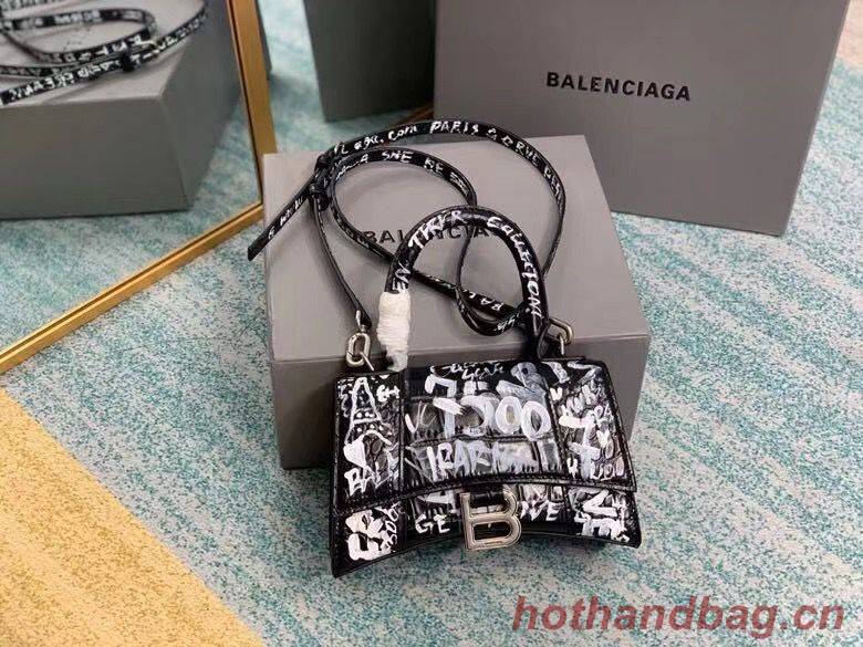 Balenciaga Hourglass XS Top Handle Bag 28331S Black & White