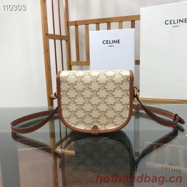 Celine TRIOMPHE SHOULDER BAG IN TRIOMPHE CANVAS AND CALFKSIN 191502 WHITE