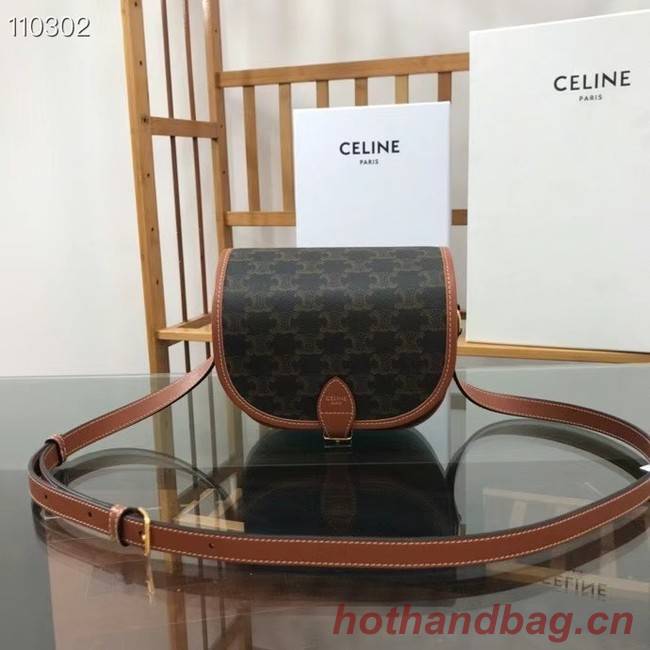 Celine TRIOMPHE SHOULDER BAG IN TRIOMPHE CANVAS AND CALFKSIN 191502 black