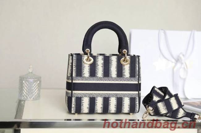 DIOR MEDIUM LADY D-LITE BAG Blue D-Stripes Embroidery M0565