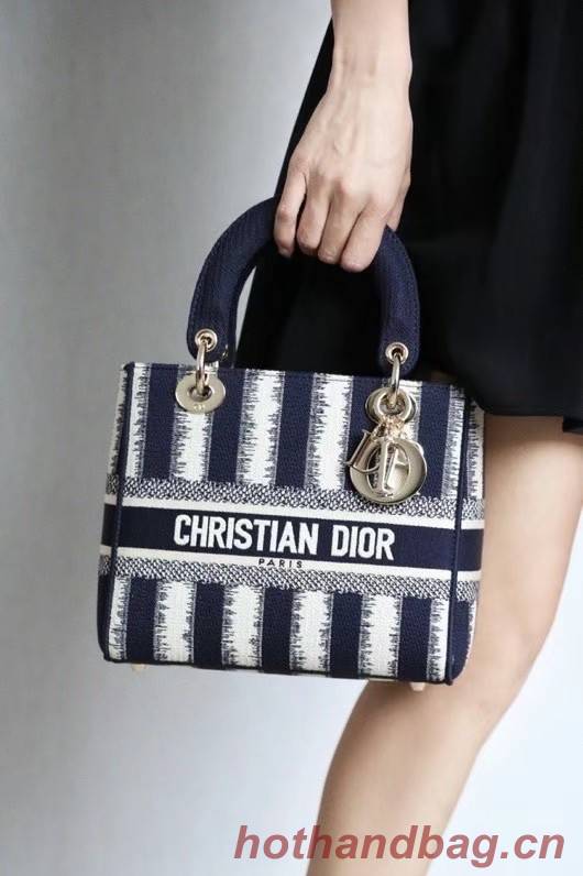 DIOR MEDIUM LADY D-LITE BAG Blue D-Stripes Embroidery M0565