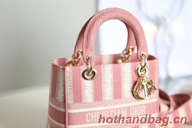 DIOR MEDIUM LADY D-LITE BAG Pink D-Stripes Embroidery M0565