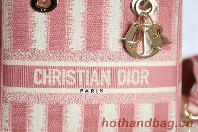 DIOR MEDIUM LADY D-LITE BAG Pink D-Stripes Embroidery M0565