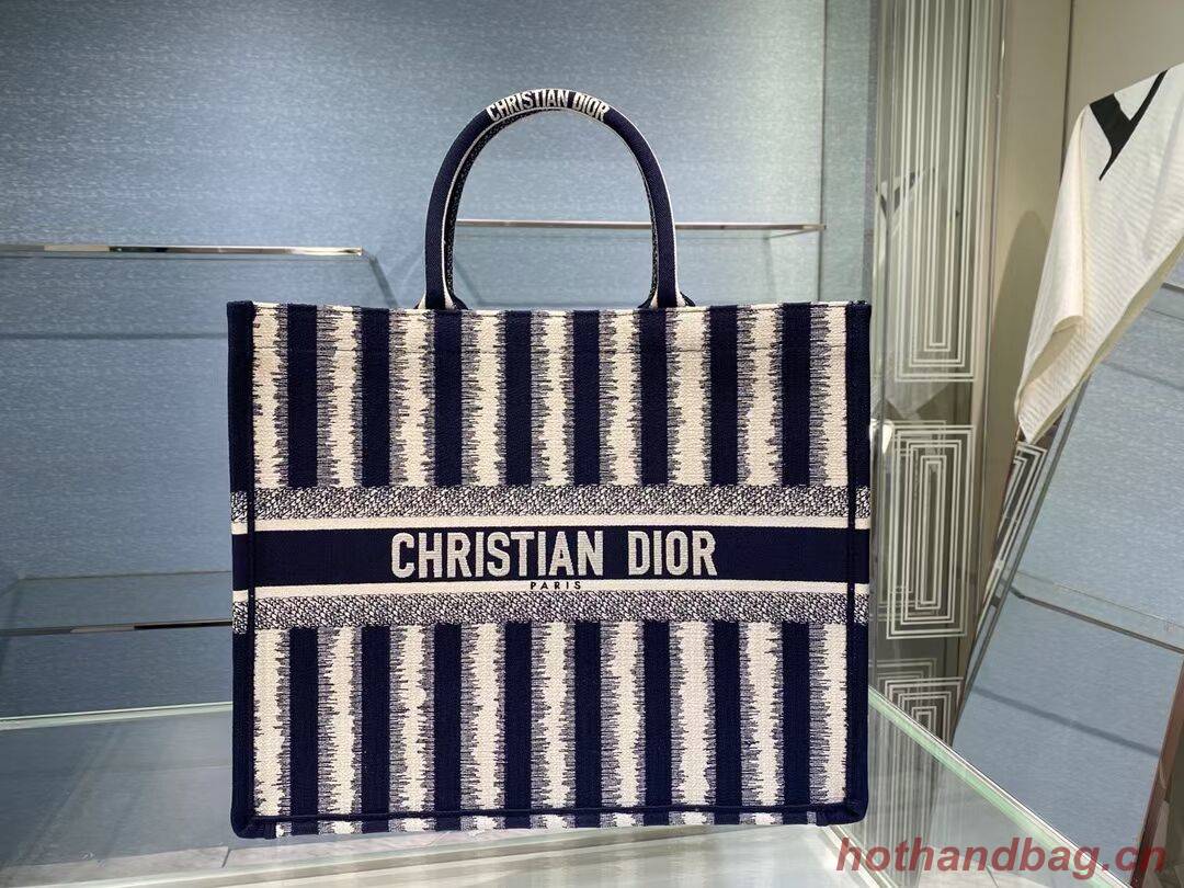 DIOR BOOK TOTE Blue D-Stripes Embroidery M1286Z