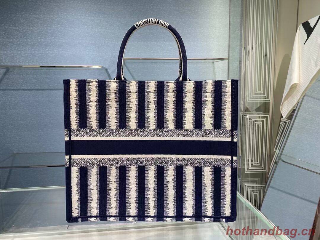 DIOR BOOK TOTE Blue D-Stripes Embroidery M1286Z