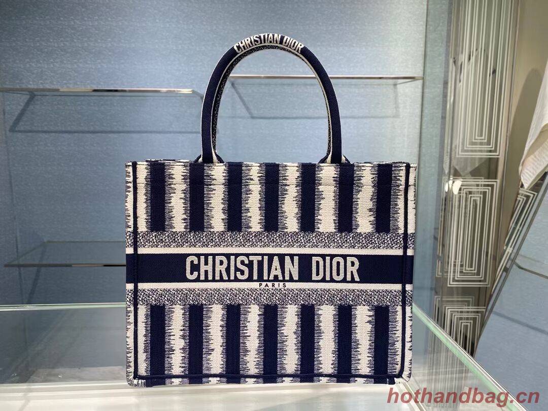 DIOR BOOK TOTE Blue D-Stripes Embroidery M1287Z