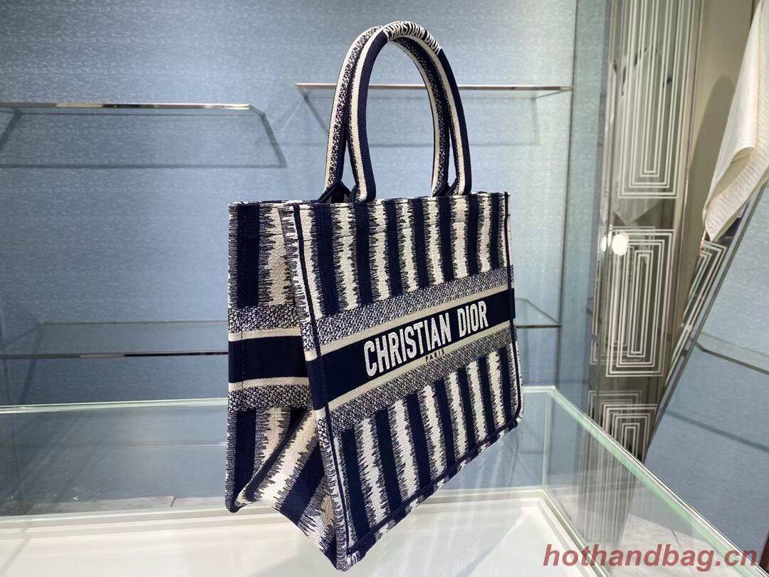 DIOR BOOK TOTE Blue D-Stripes Embroidery M1287Z