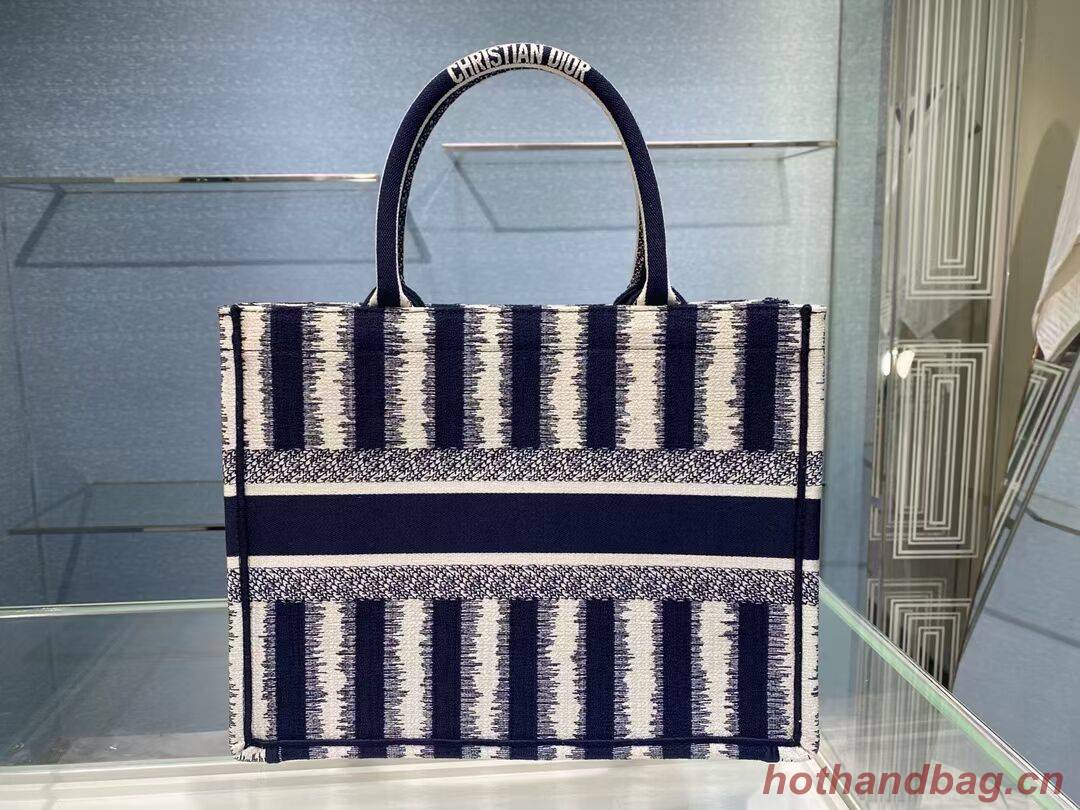 DIOR BOOK TOTE Blue D-Stripes Embroidery M1287Z