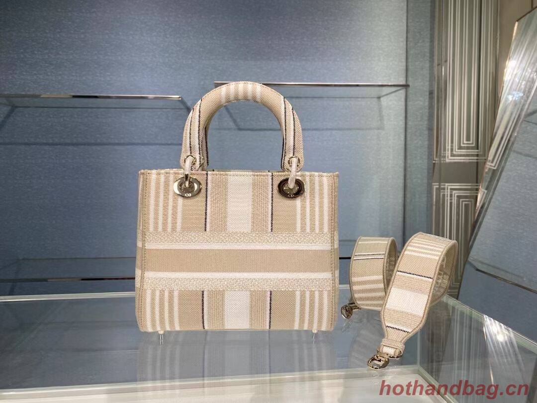 DIOR MEDIUM LADY D-LITE BAG Beige Stripes Embroidery M0565O