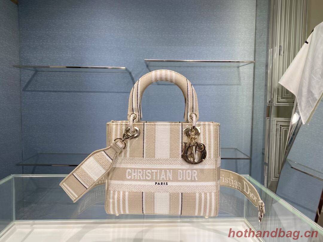 DIOR MEDIUM LADY D-LITE BAG Beige Stripes Embroidery M0565O