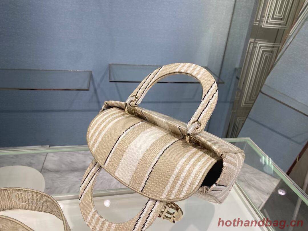 DIOR MEDIUM LADY D-LITE BAG Beige Stripes Embroidery M0565O