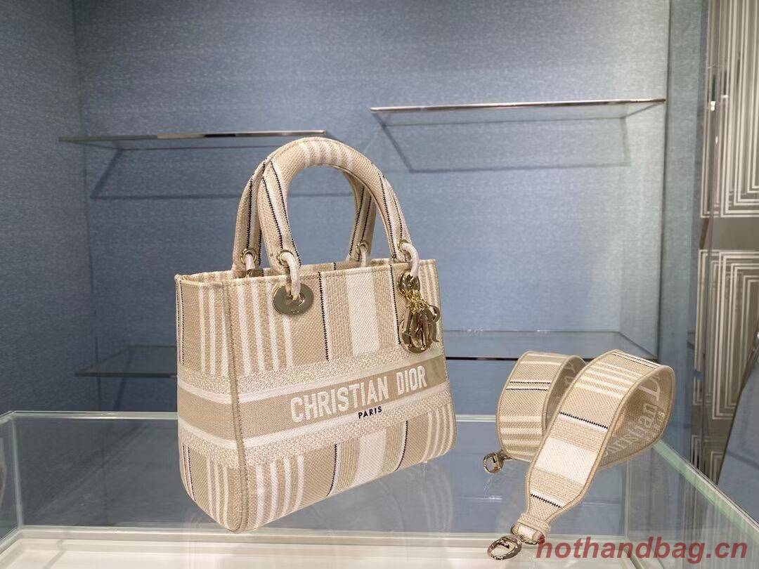 DIOR MEDIUM LADY D-LITE BAG Beige Stripes Embroidery M0565O